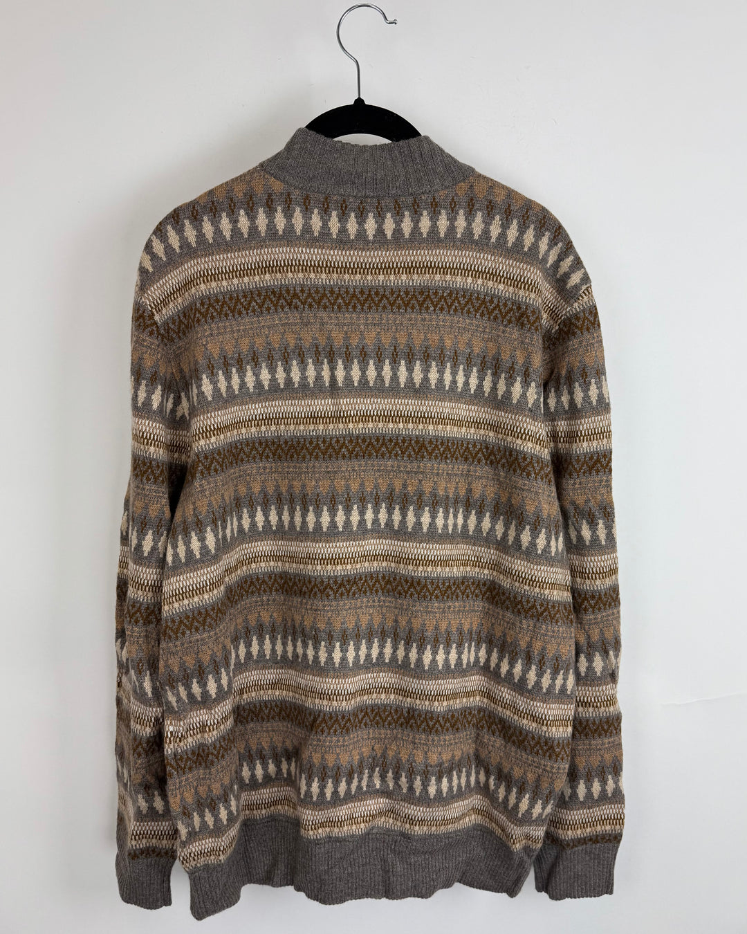 Gray & Brown Zip Up Knit Jacket - Mens Medium / Womens Large