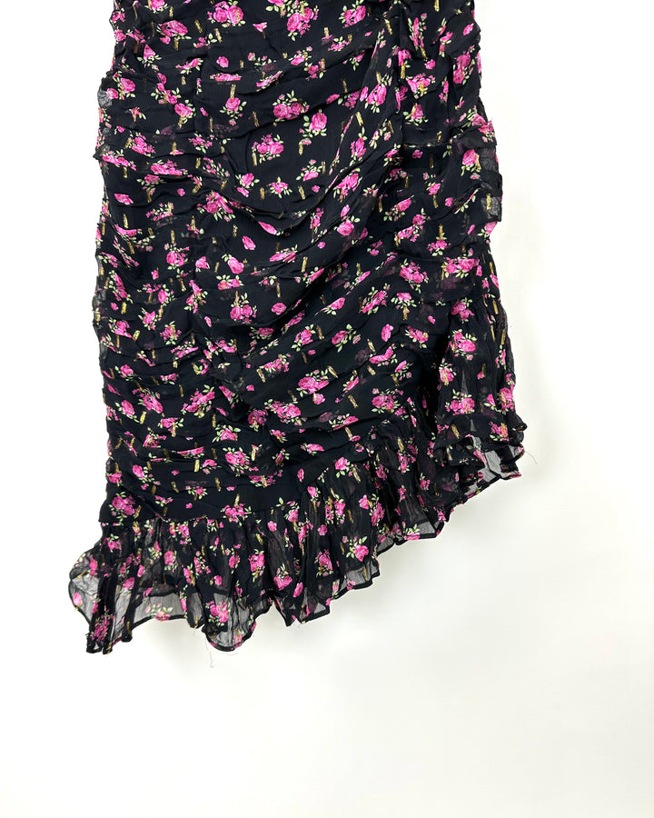 Black and Pink Floral Dress - Size 0/2