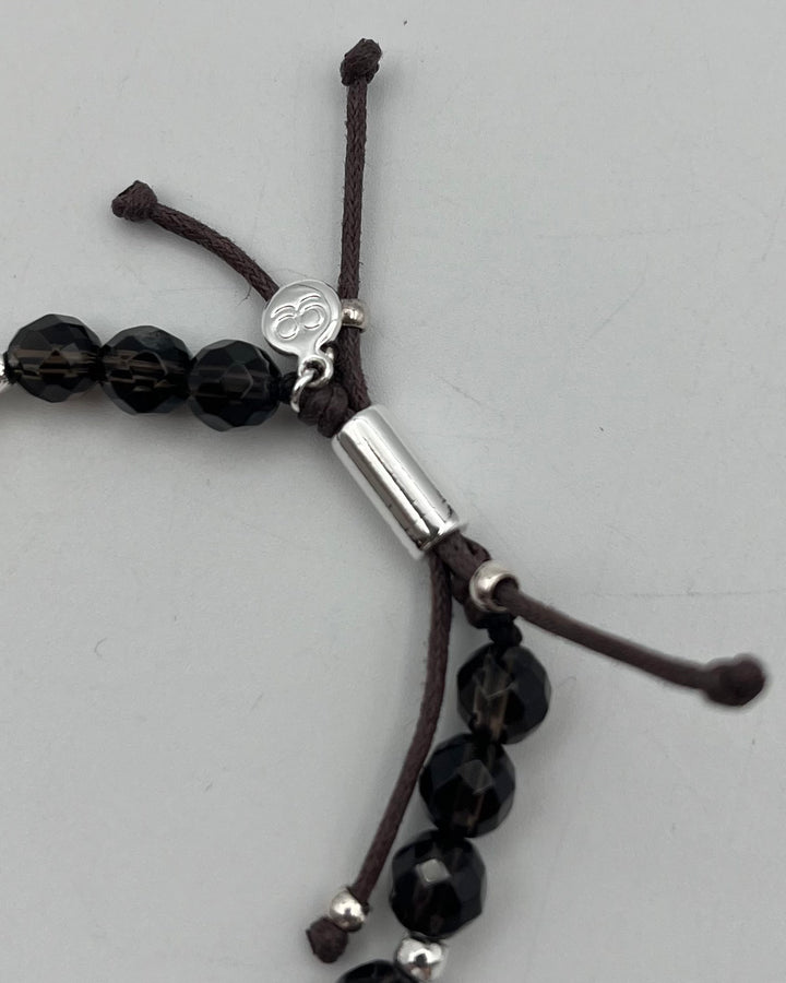 Brown and Silver Beaded Adjustable Bracelet