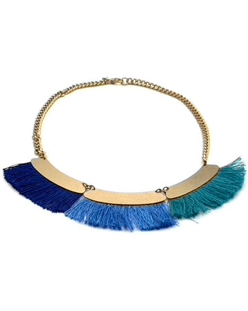 Gold and Cerulean Tassel Necklace