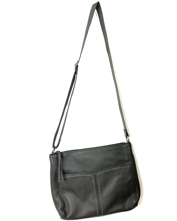 Stone Gray Leather Crossbody Bag