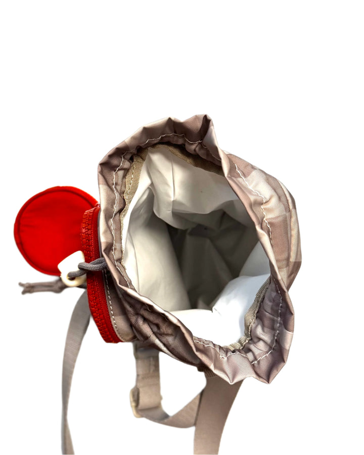 Beige and Ivory Checkerboard Drawstring Bag