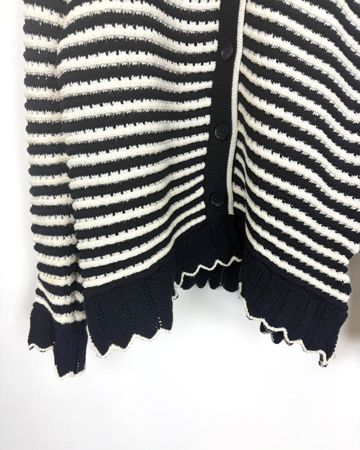 Black & White Striped Scalloped Cardigan - Size 4/6