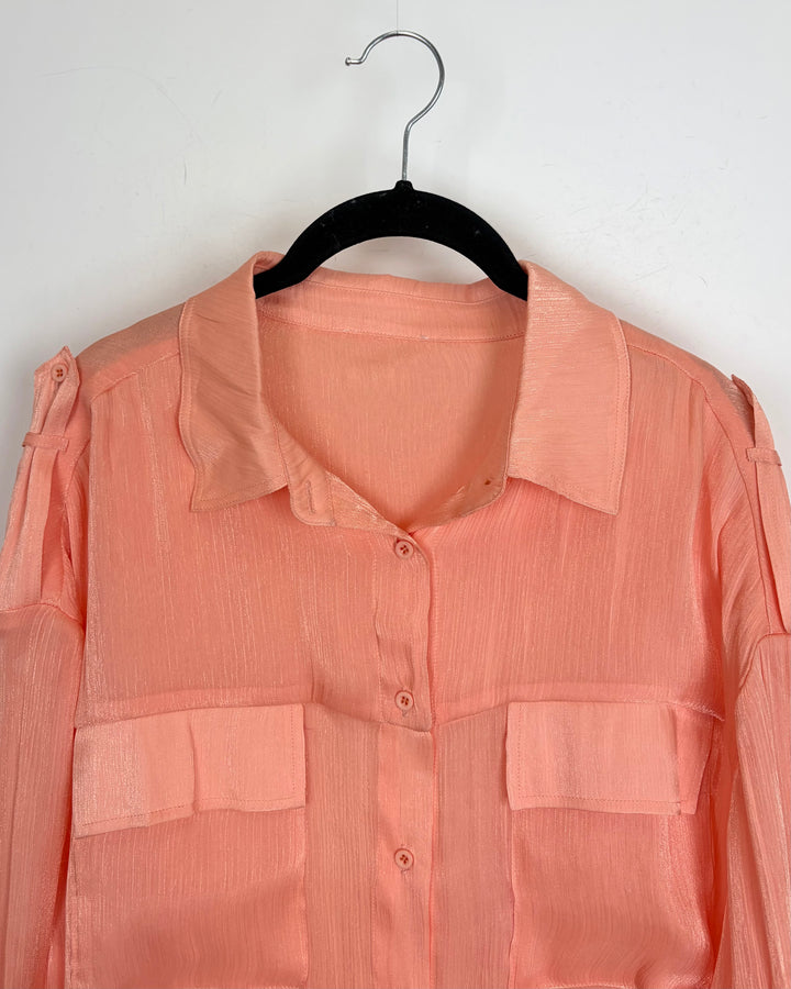 Peach Long Sleeve Collared Top - Size 4/6