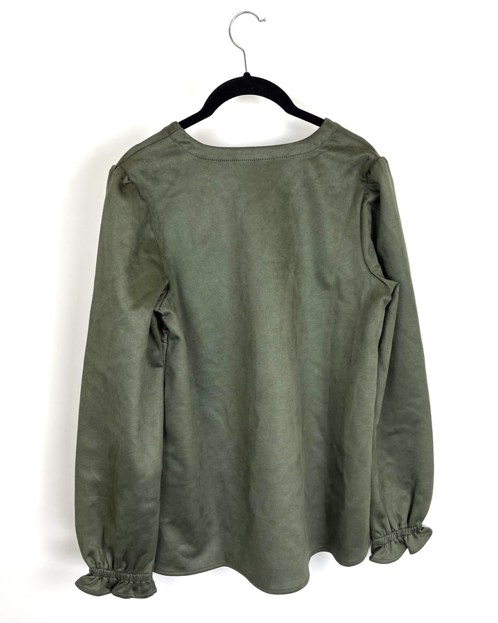 Green Textured Statement Sleeve Top - Size 6/8