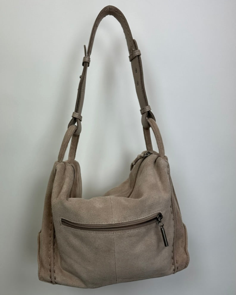 Sand Suede Shoulder Bag