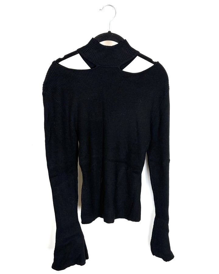 Black Ribbed Knit Long Sleeve Top - Size 2/4