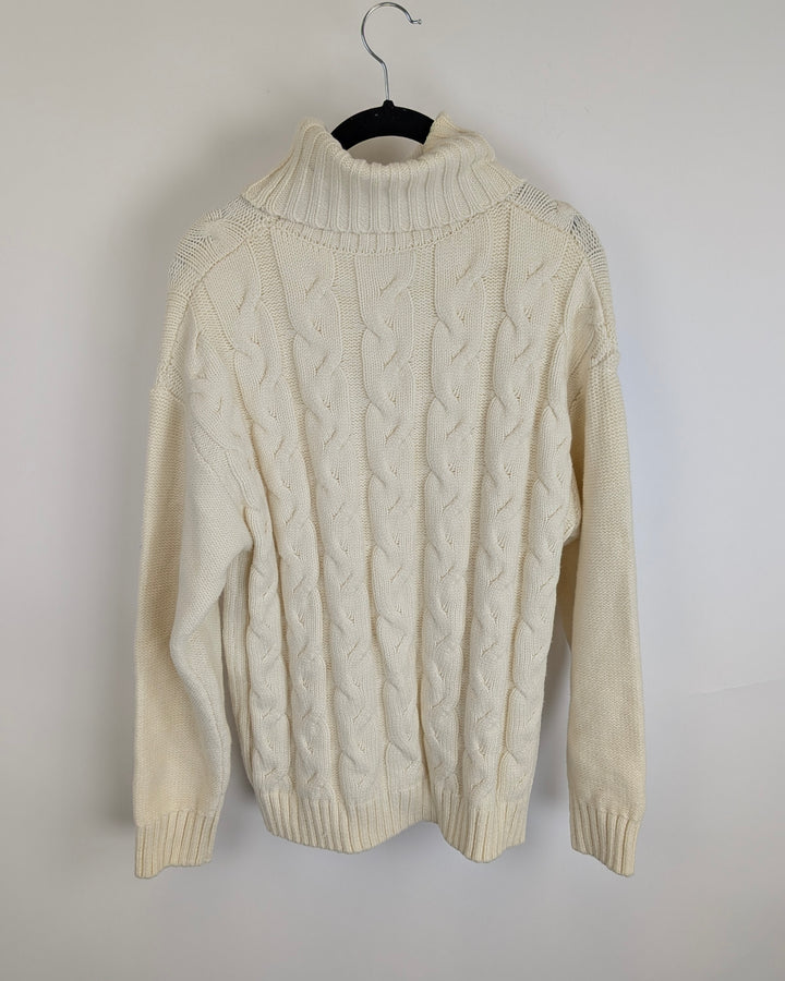 Egg Shell Cable Knit Turtle Neck Sweater - Small