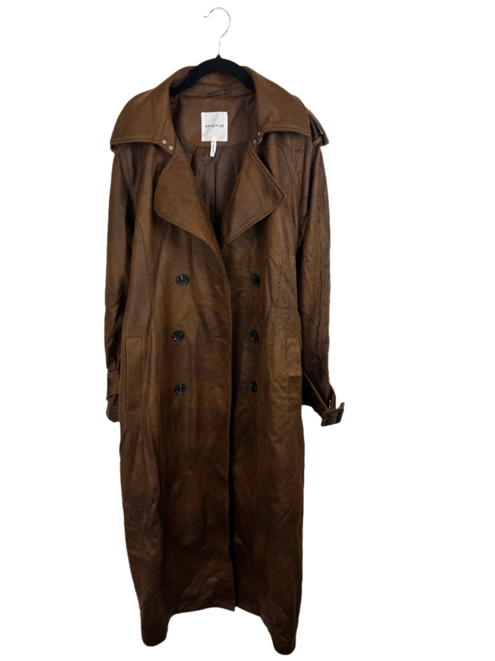Avec Le Filles Brown Faux Suede Belted Trench Coat- Medium