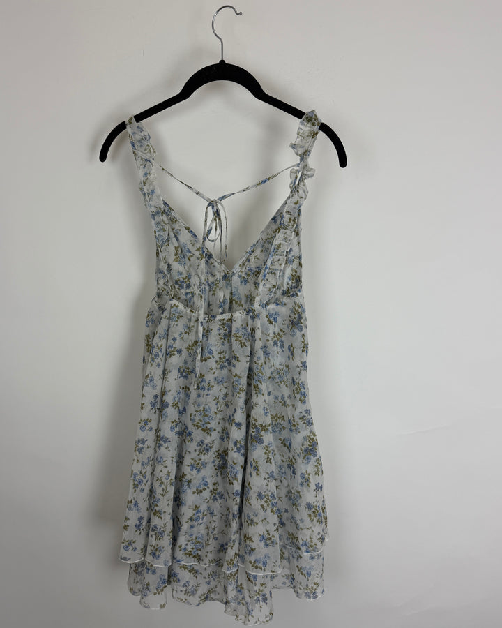 White Floral Ruffle Mini Dress - Size 00/0 and 0/2