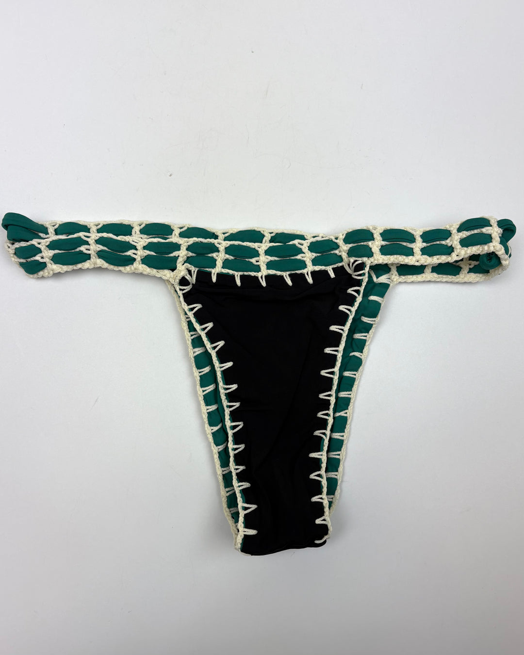 Emerald Green and Black Reversible Crochet Thong Bikini Bottom - Small and Large