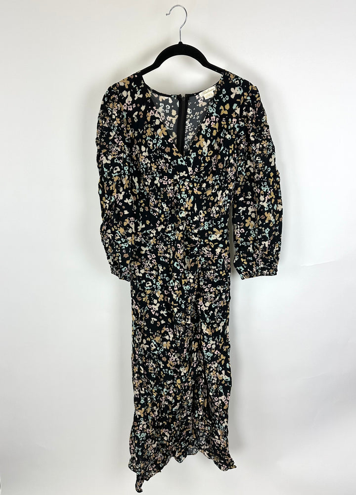Black Leopard Print Cropped Sleeve Dress - Size 4