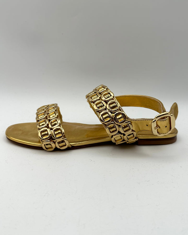 Gold Patent Leather Buckle Flat Sandals - Size 6.5