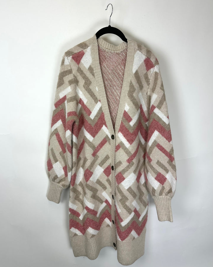 Geometric Knit Button-Up Cardigan- 8/10