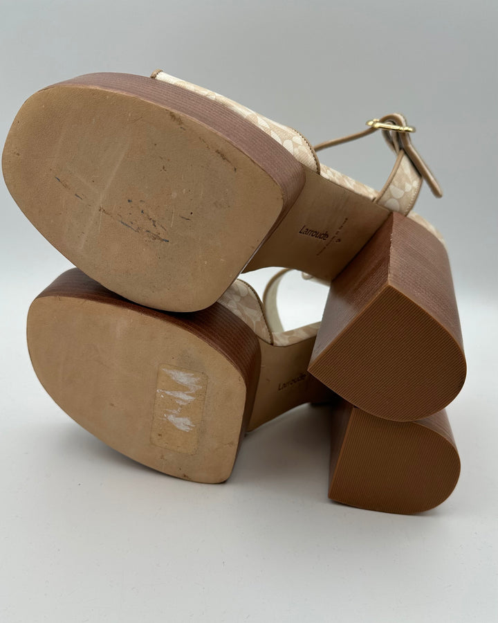 Cream and Brown Printed Heels - Size 9