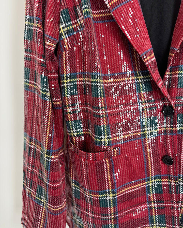 Red Holiday Sequin Plaid Blazer - Size 6/8