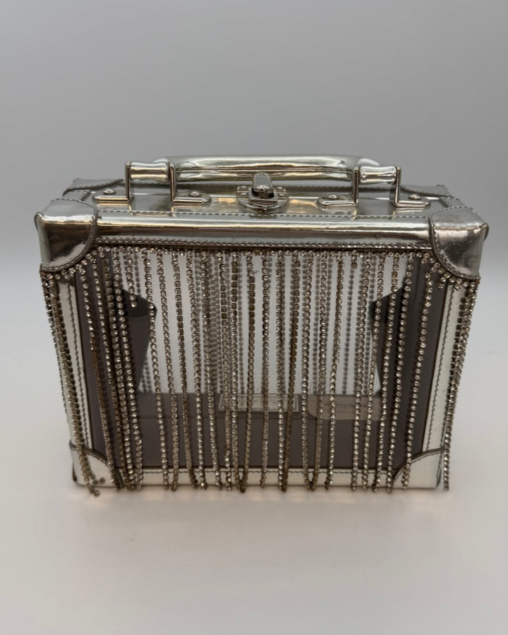 Silver Metallic and Gem Fringe Structured Bag