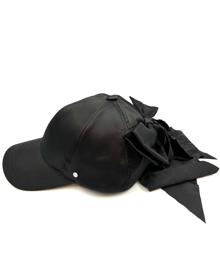 Black Satin Bow Baseball Hat - One Size