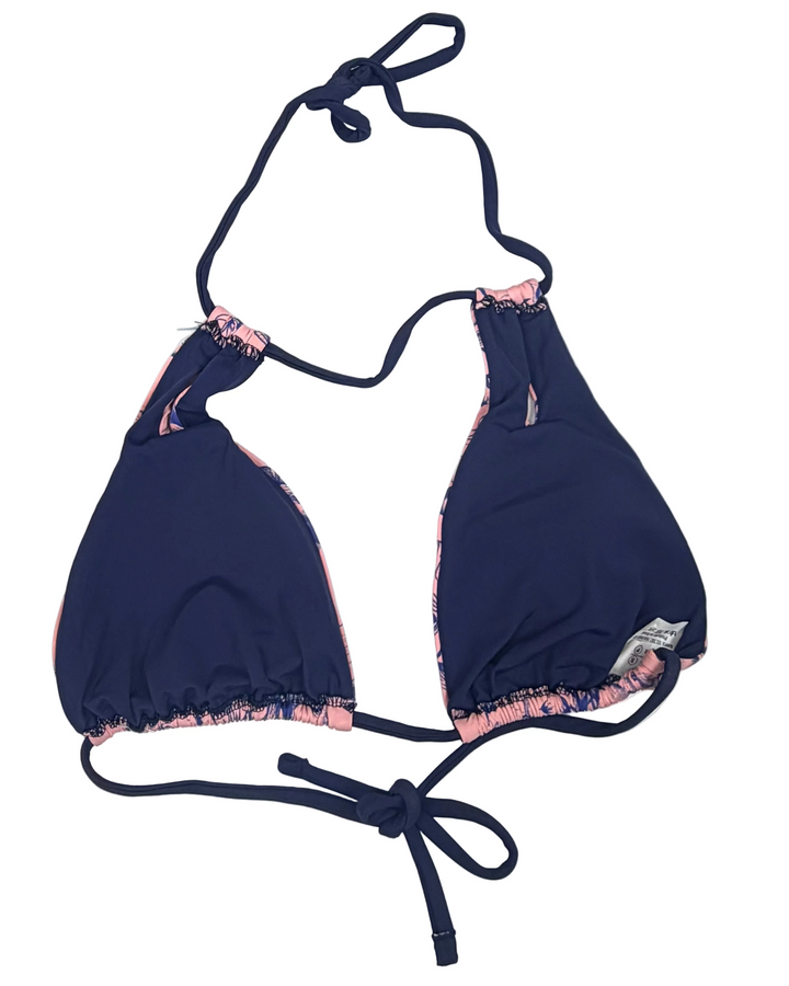 Dusty Pink & Blue Floral Cut Out Bikini Top - Small