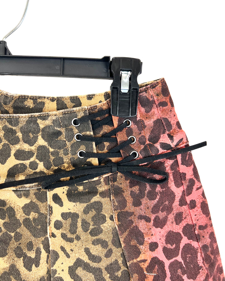 Brown and Pink Cheetah Print Pleated Mini Skirt - Size 4/6 and 6/8