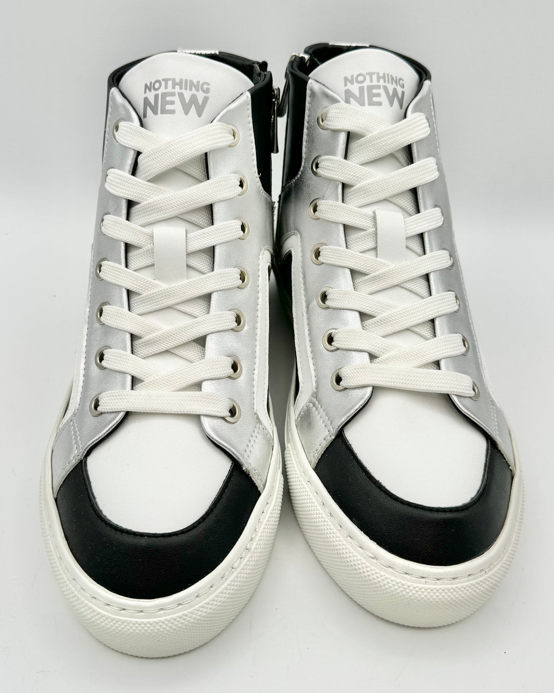 Black And White Leather High Top Sneakers - Size 6 and 8