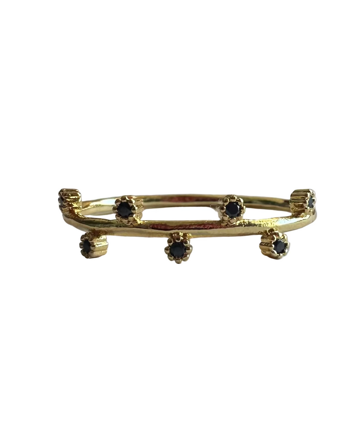 Black Rhinestone Gold Ring - Size 7