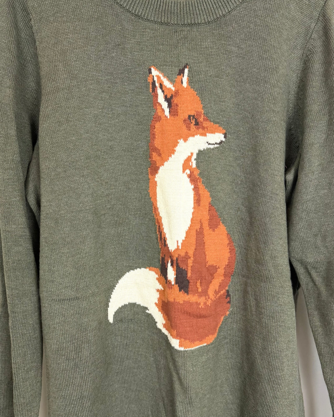 Dark Olive Green Fox Sweater - Size 6/8
