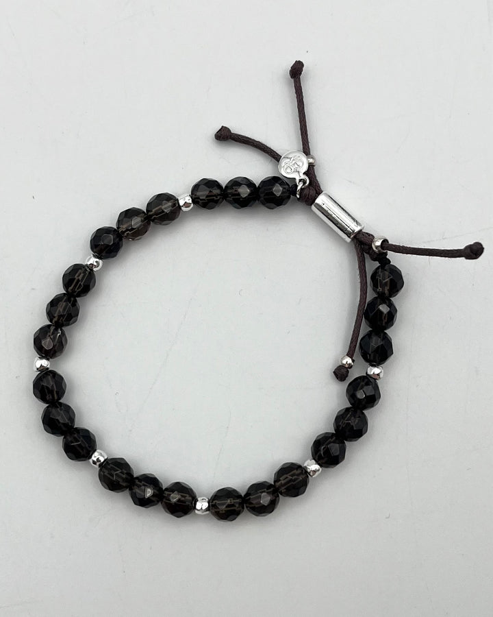 Brown and Silver Beaded Adjustable Bracelet