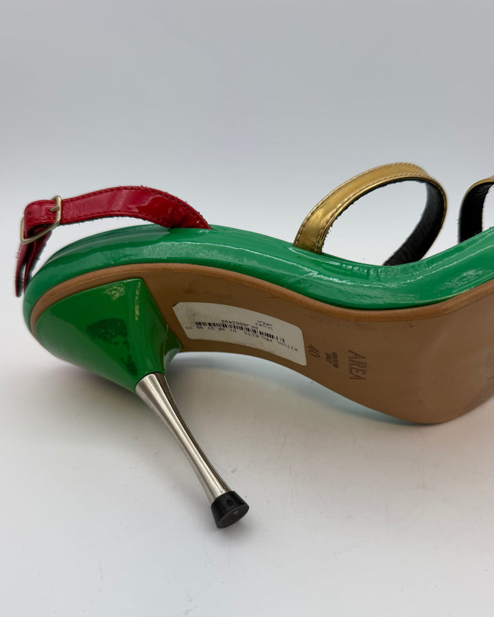Platform Green, Red and Gold Heels - Size 40