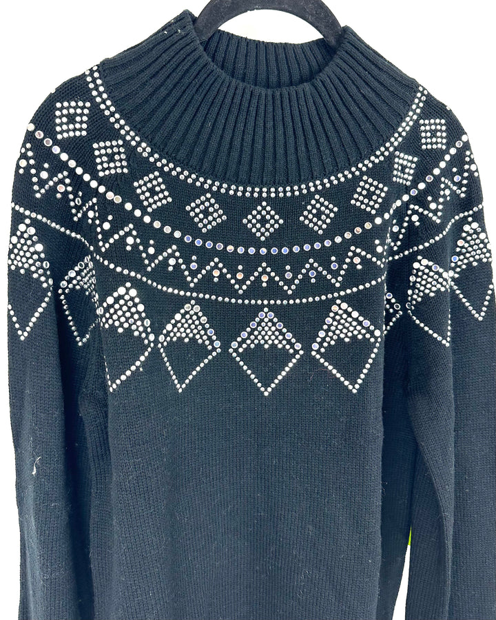 Black Rhinestone Mock-Neck Sweater- Medium