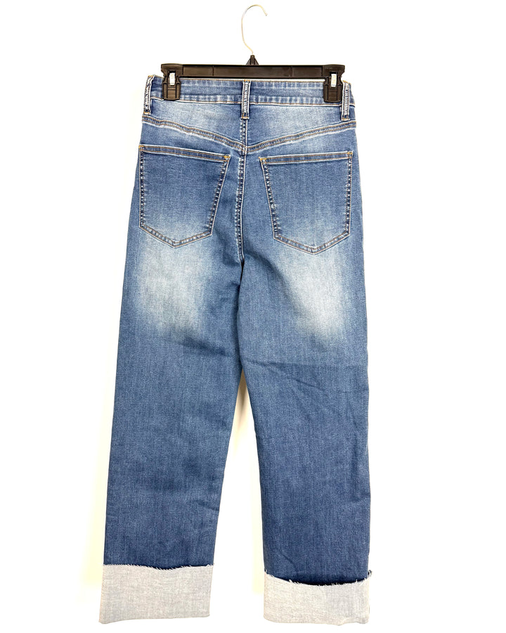Mid-Wash Blue High-Cuff Stretch Jeans - Size 2/4