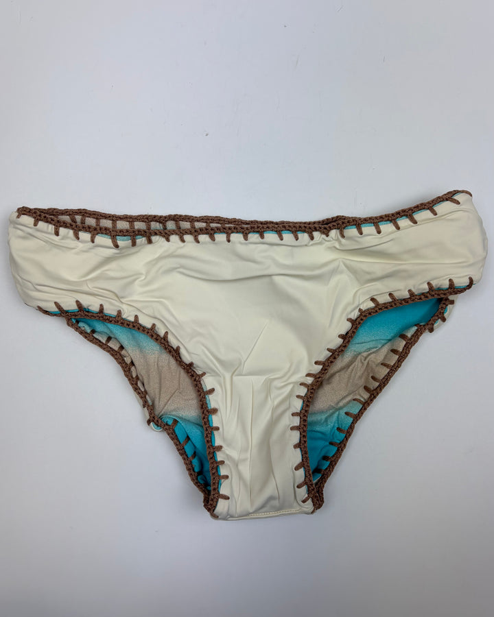 Sky Blue and Ivory Reversible Crochet Classic Bikini Bottom - XS, S, M, XL