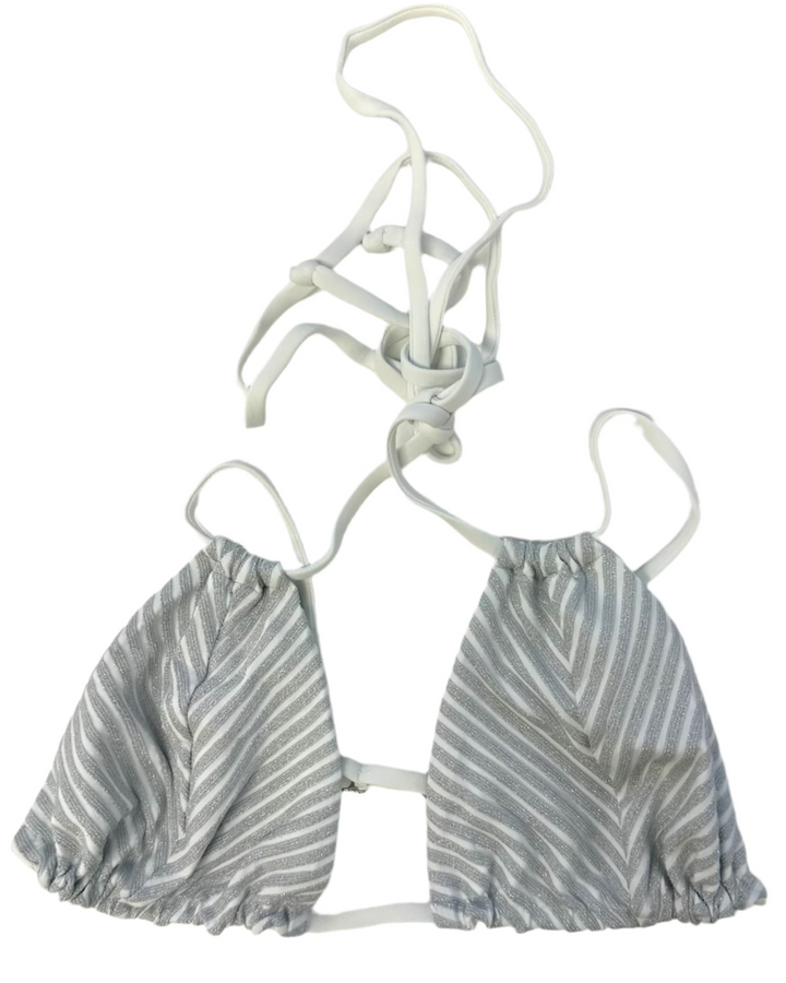 Metallic Silver Double Strap Bikini Top -  XS, S, M, L, XL, XXL, XXXL