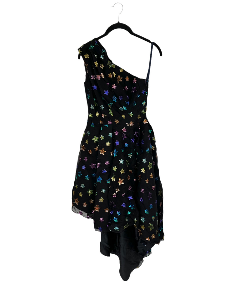 Black Star Pattern Asymmetric Dress - Size 4/6