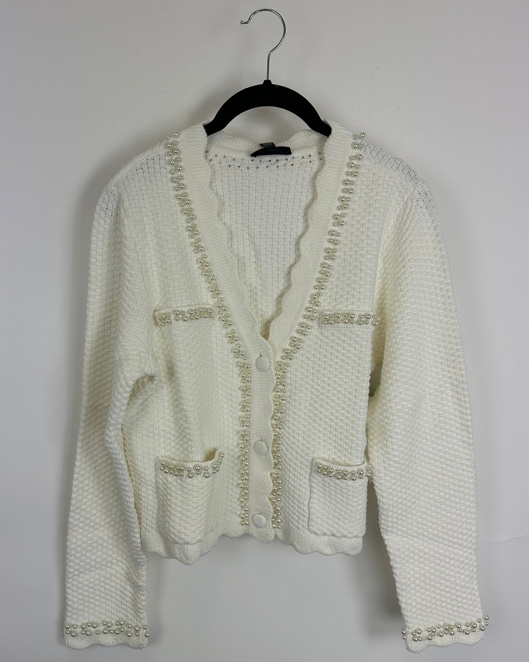 White Knit Faux Pearl Cardigan - Size 2/4 and 4/6