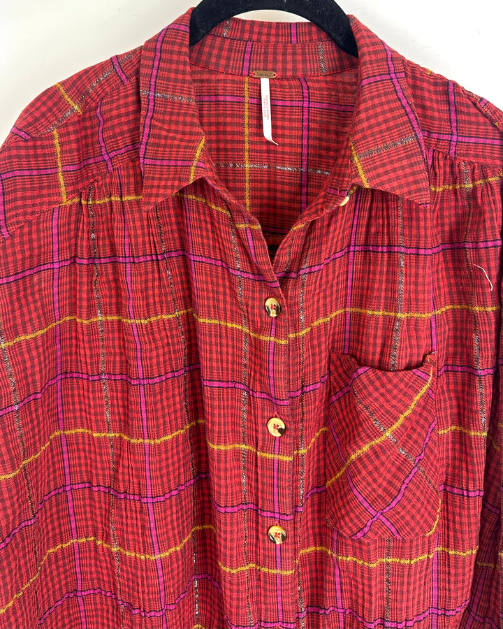 Free People Red Plaid Top - Small
