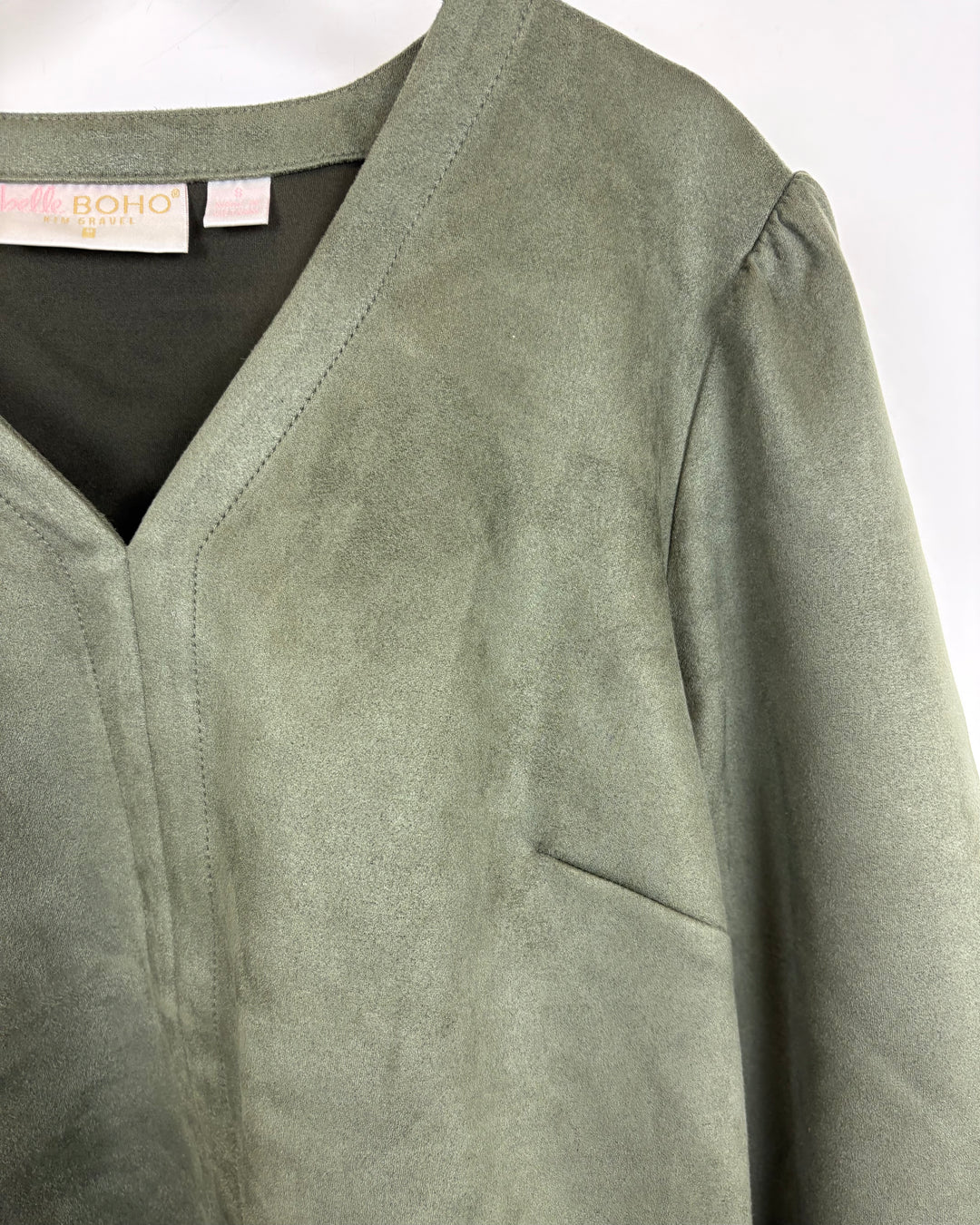 Green Textured Statement Sleeve Top - Size 6/8