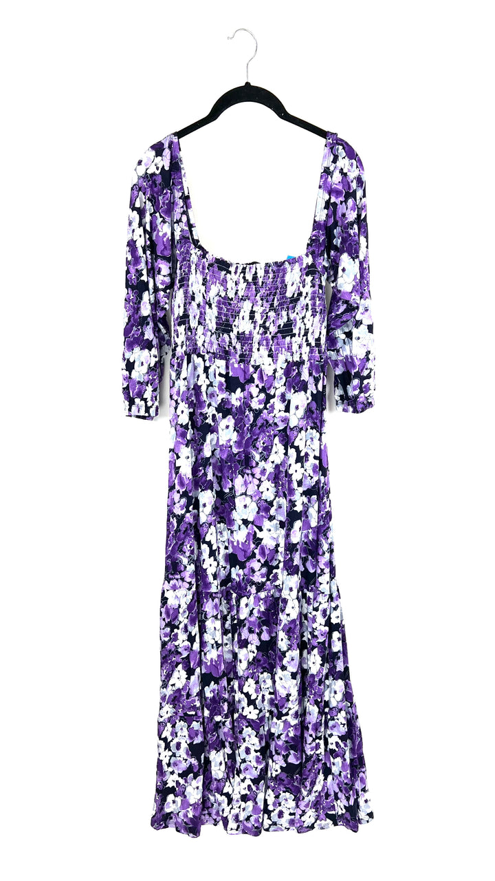 Purple Floral Smocked Dress - Small