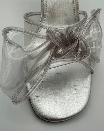 Silver Transparent Bow Heels - Size 9