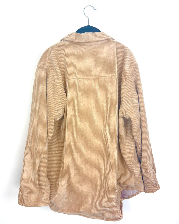Reversible Tan Corduroy/ Pink Plaid Fleece Jacket - Size 8/10
