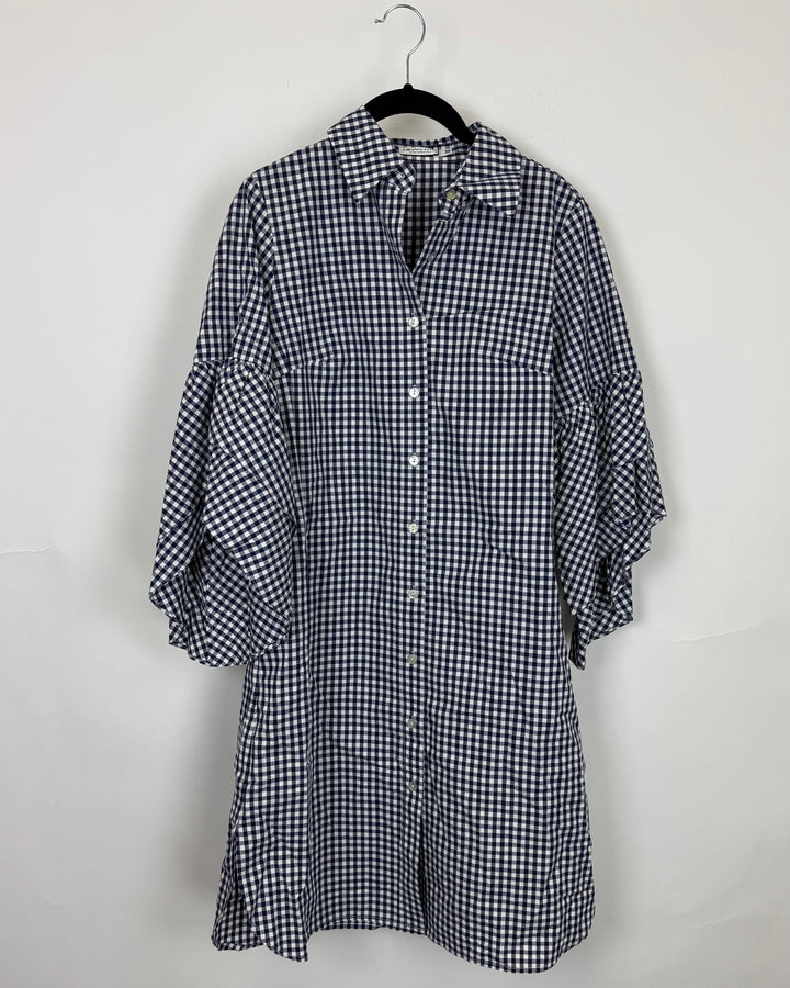 Navy Blue & White Gingham Dress - Size 4/6