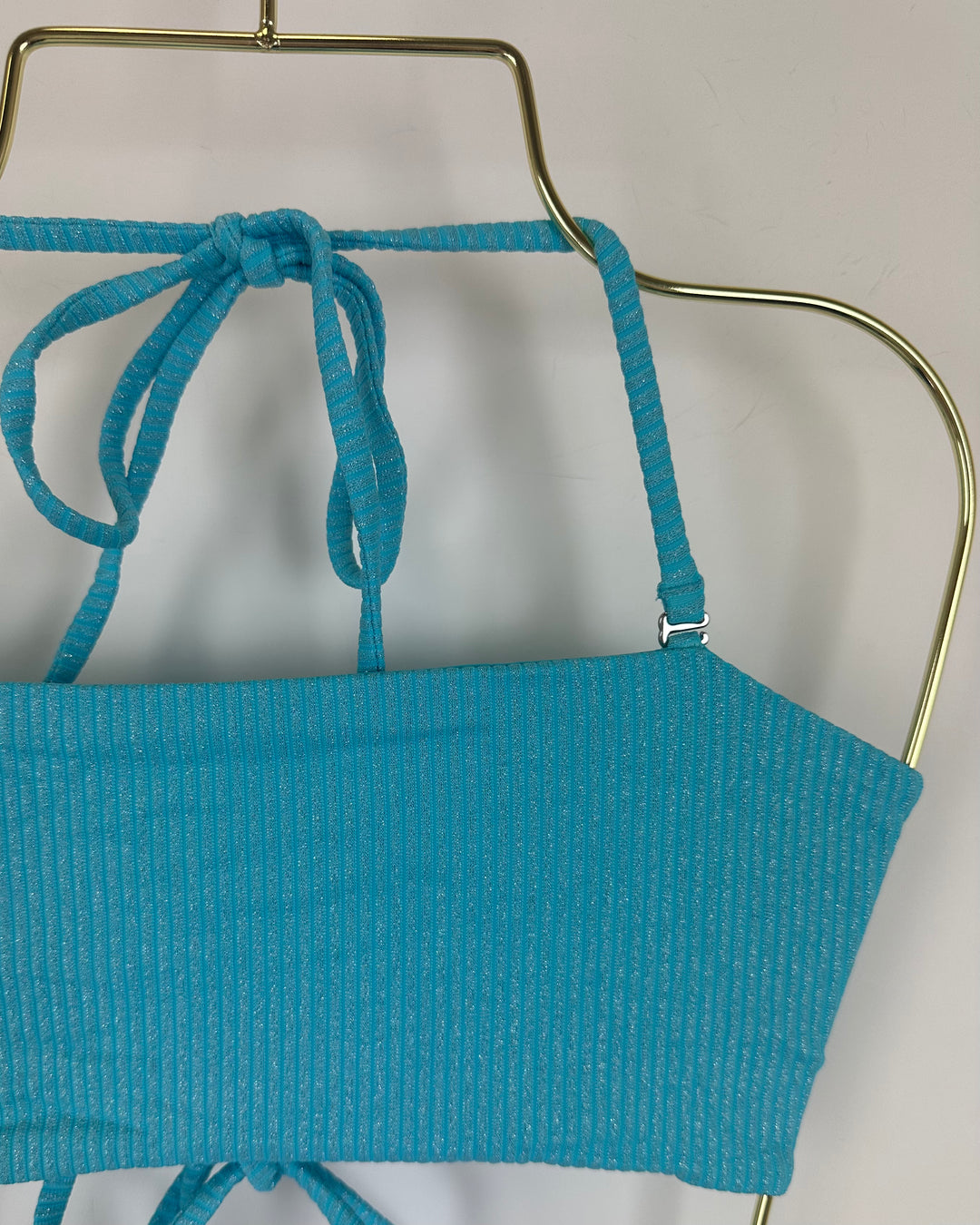 Metallic Light Blue Corset Like Bandeau Bikini Top - XS, S, XL, XXL