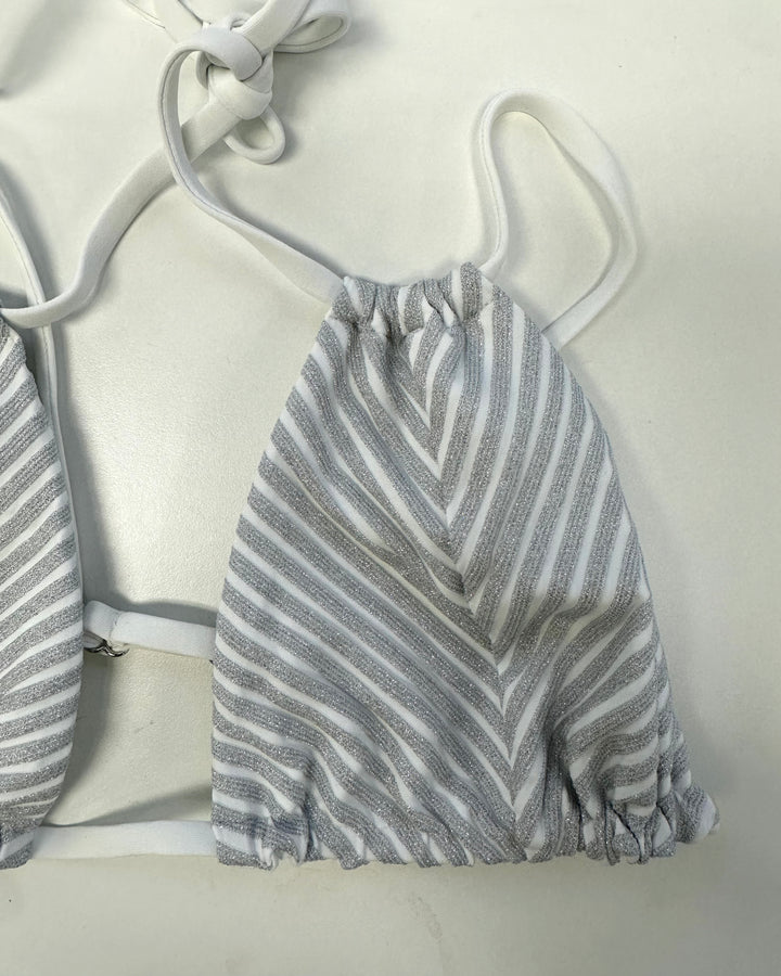 Metallic Silver Double Strap Bikini Top -  XS, S, M, L, XL, XXL, XXXL