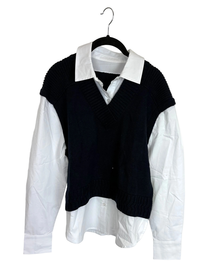 Navy Blue Sweater Vest With Built in Button Down - Size 4/6