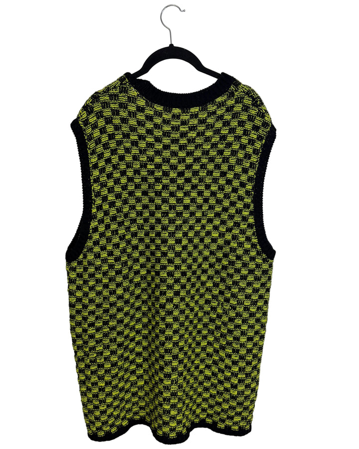 Black and Neon Checkered Sweater Vest- Size 8/10