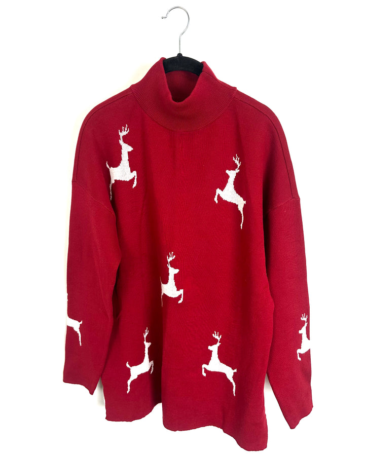 Red Mock Neck Reindeer Sweater - Size 6/8