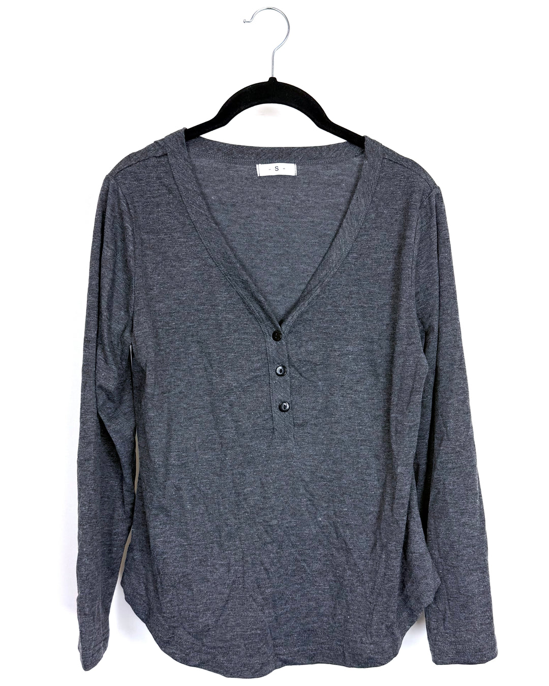 Gray Full-Sleeve Henley Top - Size 2/4