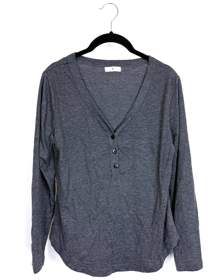 Gray Full-Sleeve Henley Top - Size 2/4