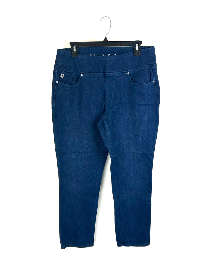 Zipper Heel Dark Wash Elastic Jeans - Size 12