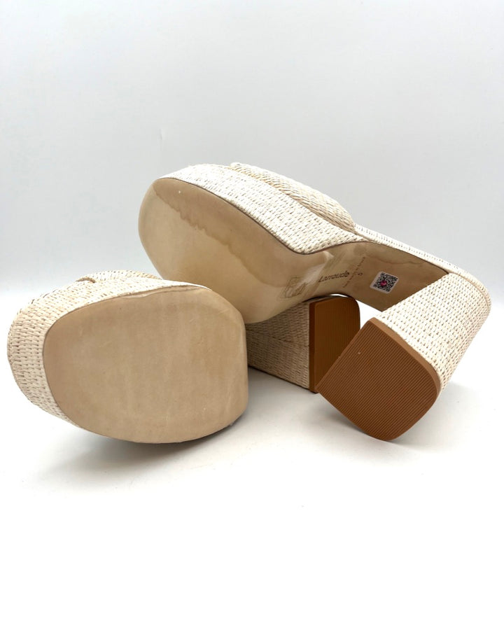 Tan Raffia Platform Mule - Size 6.5